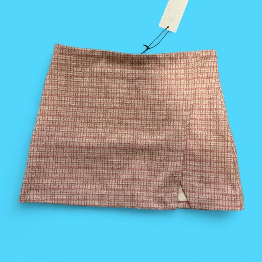 Wayf pink tweed mini skirt nwt